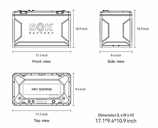 SOK SK12V314PH | 12V314Ah Battery, Built-in heater & Bluetooth, Victron CAN Comms