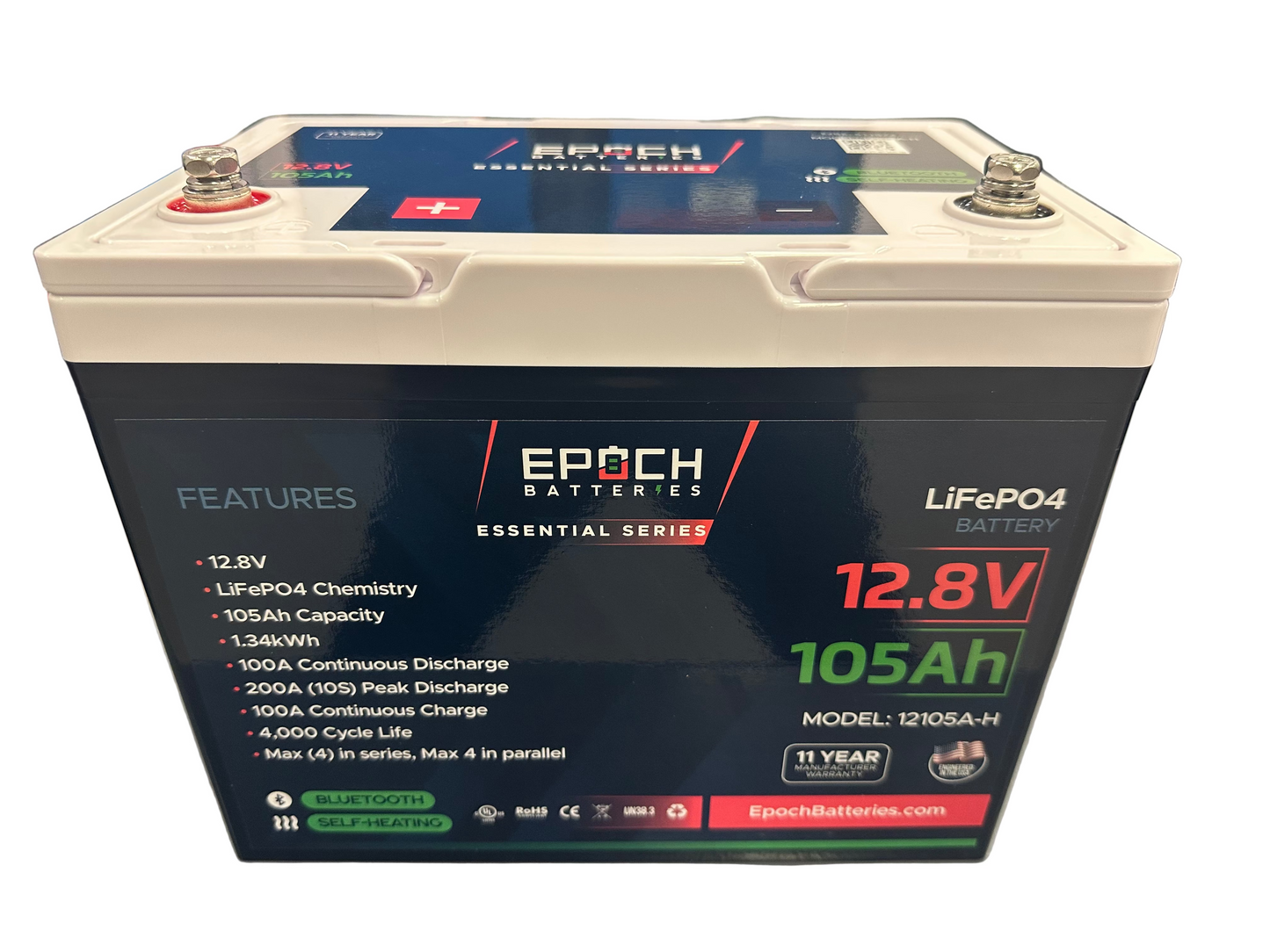 Epoch Batteries 12V 105Ah (1.34kWh) Essential Series - Bluetooth & Heated LiFePO4 Battery