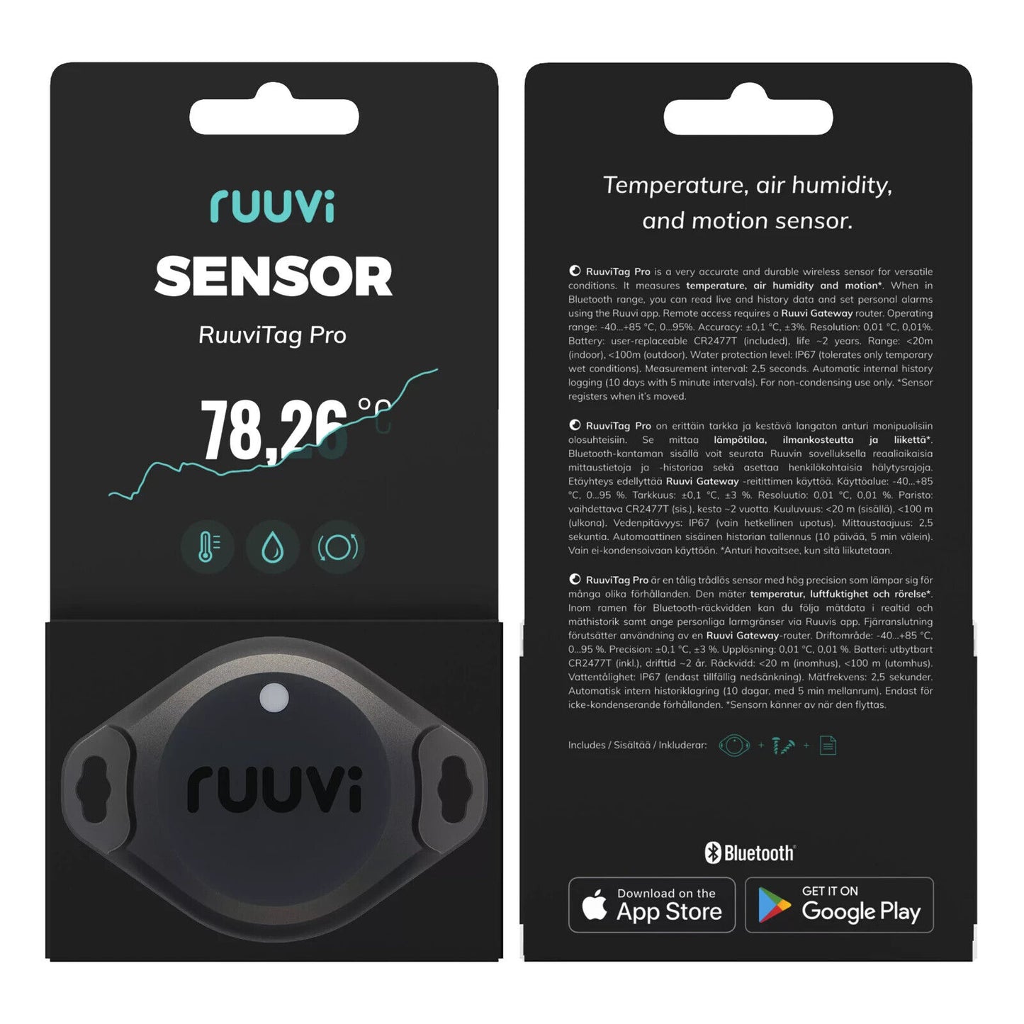 RuuviTag Pro Bluetooth Sensor 3 in 1 Temperature, Motion, and Humidity Sensor