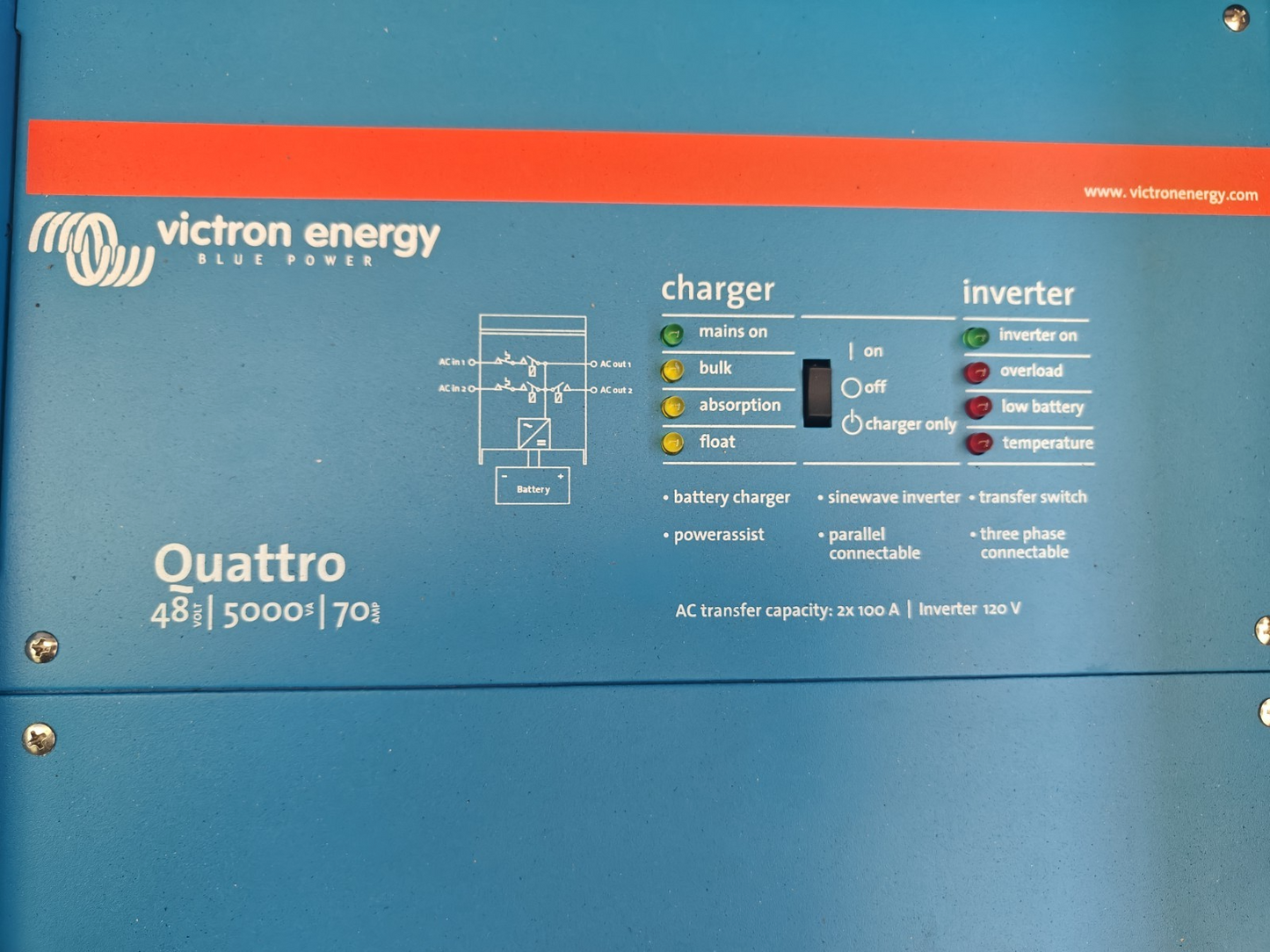 Victron QUA485021100 Quattro 48/5000/70-100/100 120V VE.B Auth Dealer 5 year war