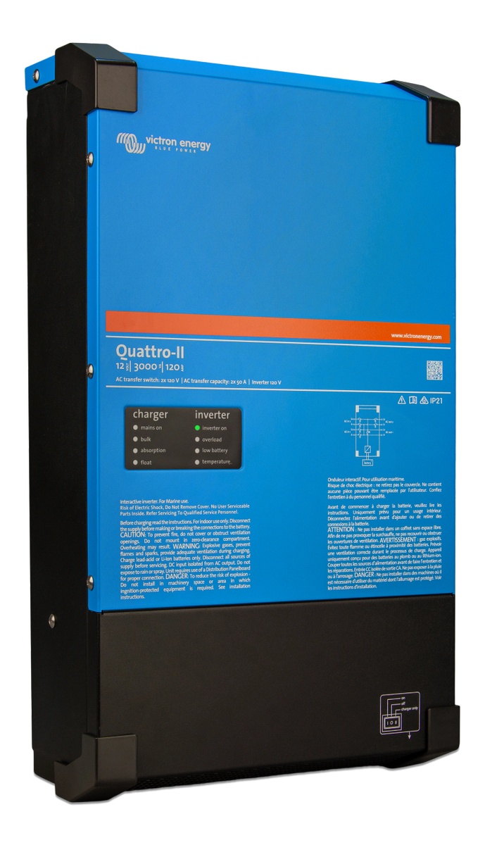 Victron QUA122305130 Quattro-II 12/3000/120-50/50 2x120V 5 Year Warr Auth Dealer