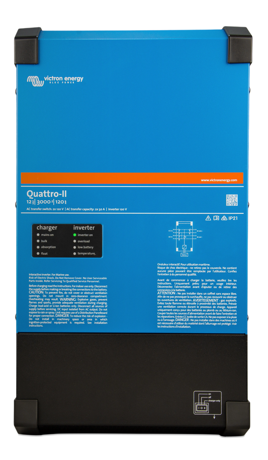 Victron QUA122305130 Quattro-II 12/3000/120-50/50 2x120V 5 Year Warr Auth Dealer