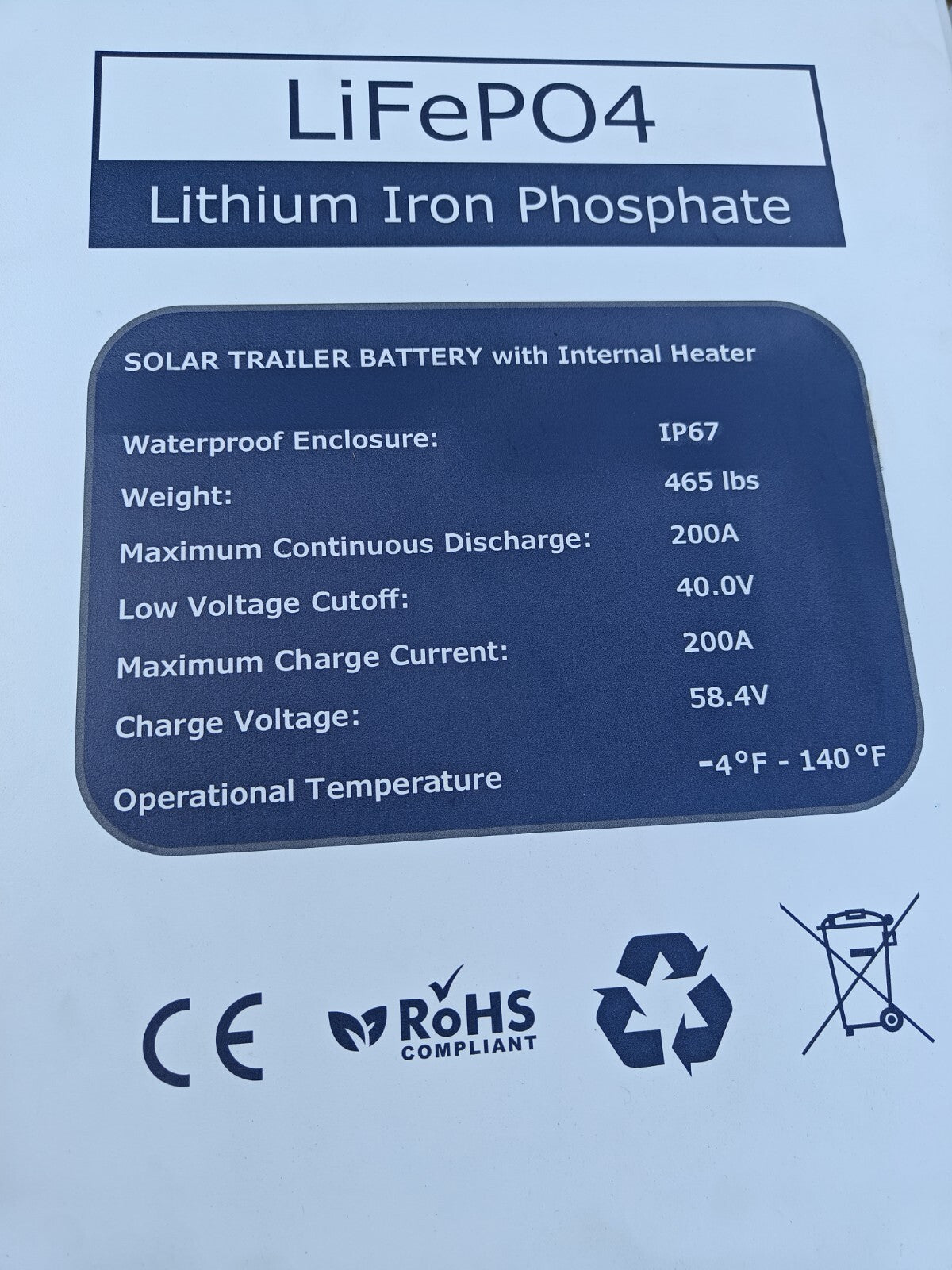 Replacement LFP Lithium battery pack for dc solar trailer - 51.2V 608ah 31.2Kwh