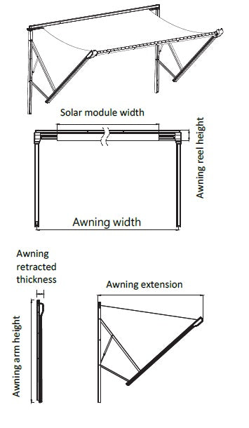 Eco Dynamic Artpiece 12' Solar Awning 800 watts with light strips - Fully Electric