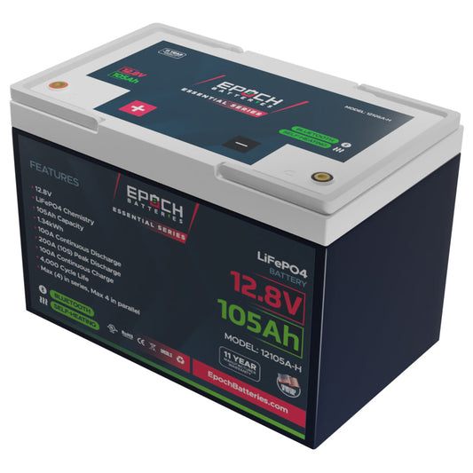 Epoch Batteries 12V 105Ah (1.34kWh) Essential Series - Bluetooth & Heated LiFePO4 Battery