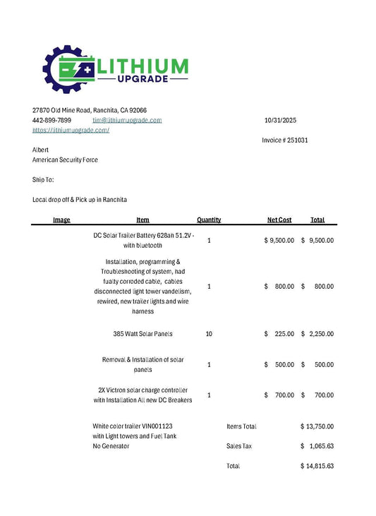 ASF Invoice # 251031