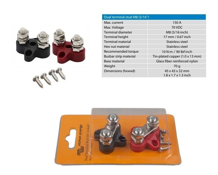 Victron VBB413020010	Dual Terminal Stud M8-linked set (1 red/1 black)