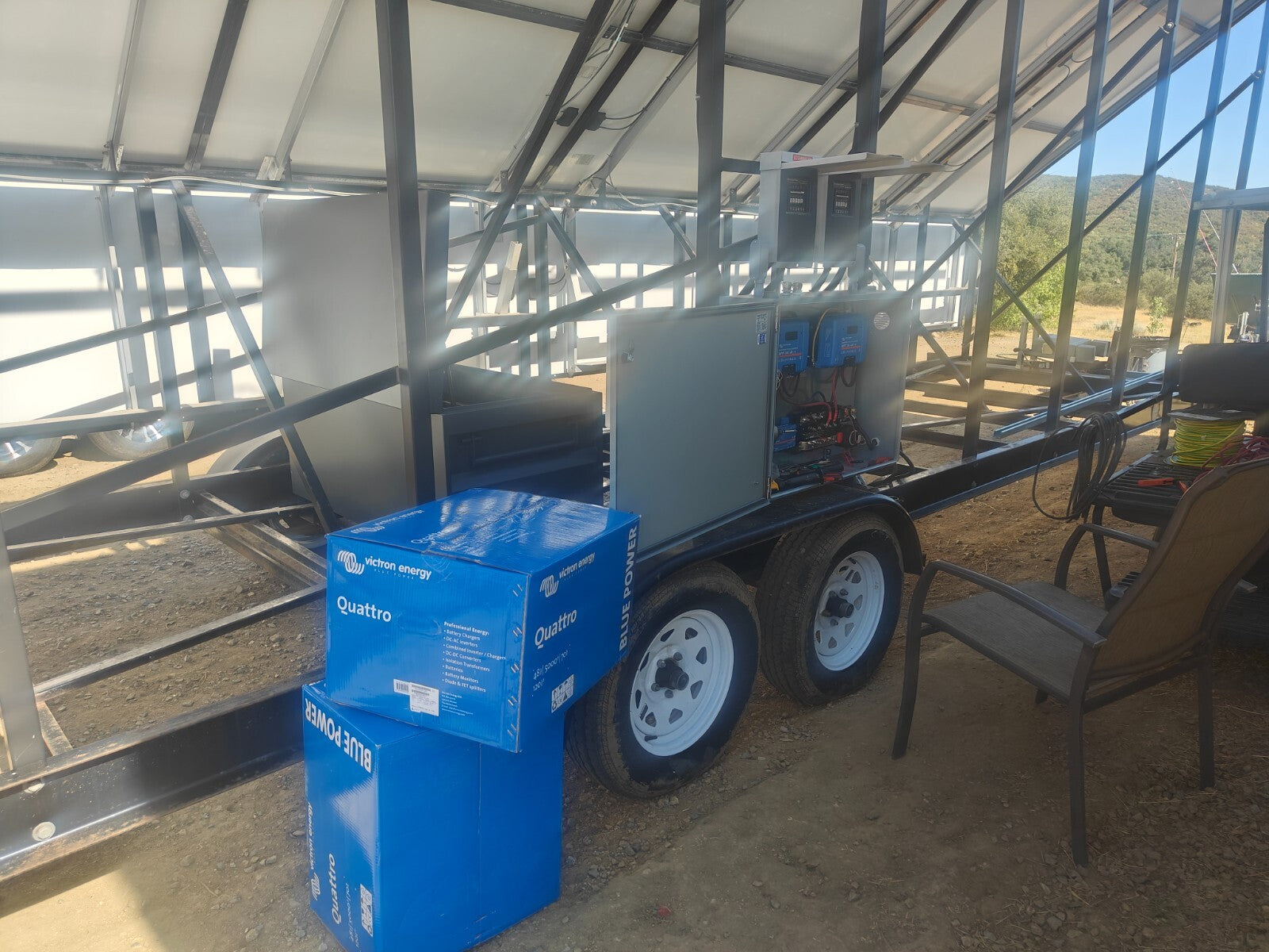 Off Grid Portable 24 Panel Solar Trailer w/ 28KWh GOBEL LFP ALL VICTRON 120/240