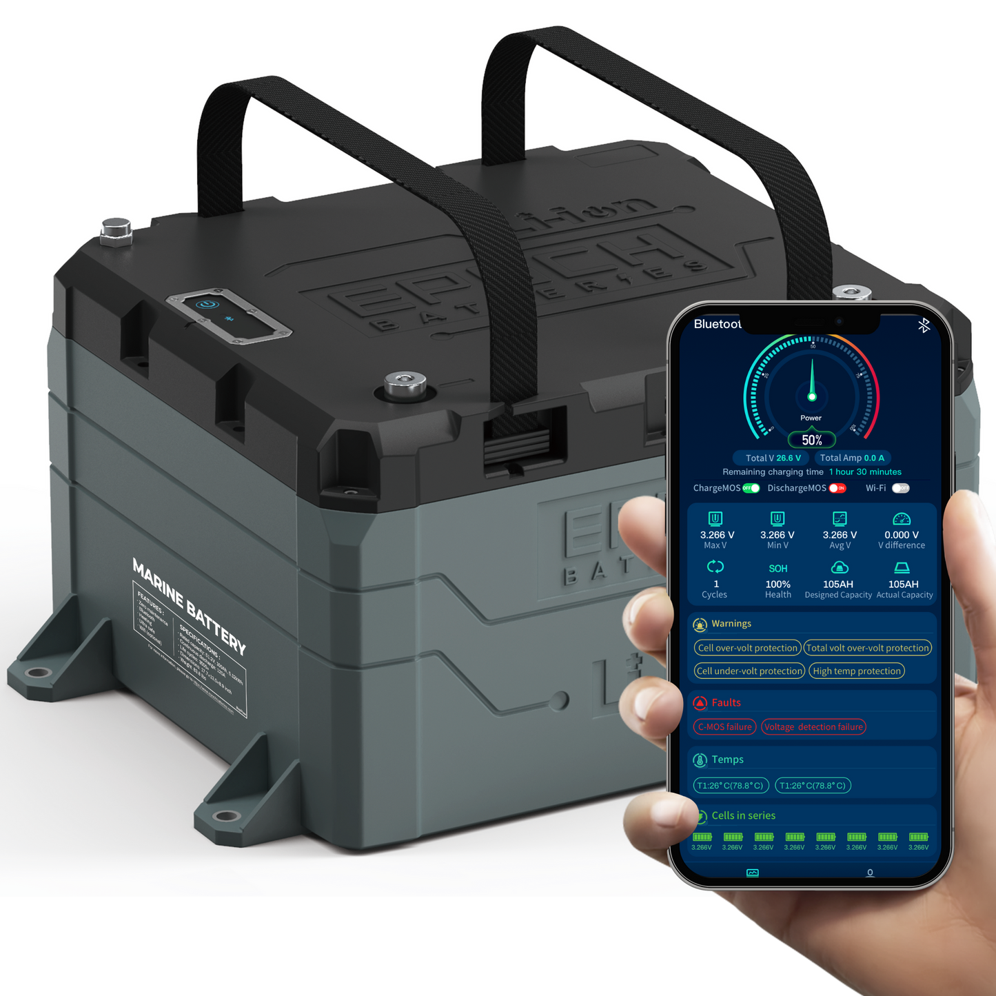 Epoch Batteries 48V 50Ah LiFePO4 Lithium Battery - Bluetooth, Heating, Waterproof