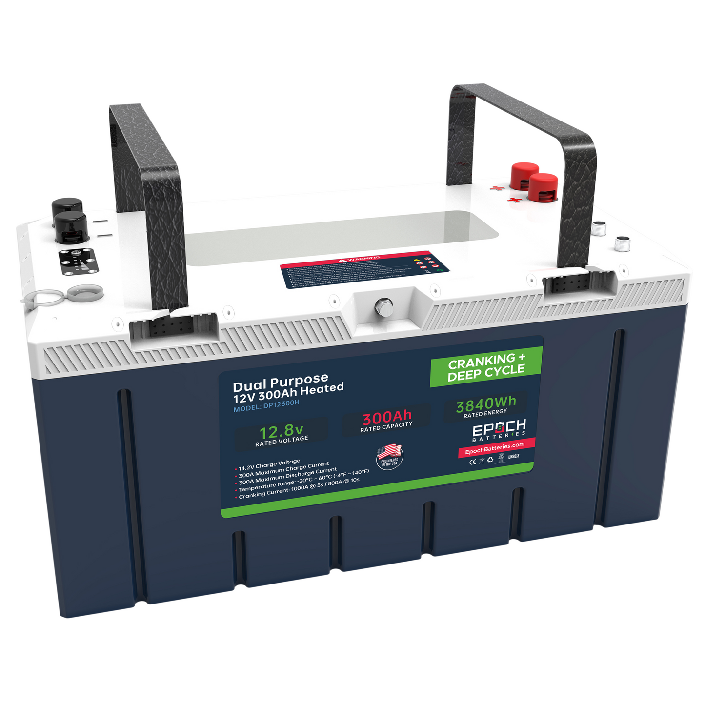 Epoch Batteries 12V 300Ah (3.84kWh) Pro Series - LiFePO4 Cranking & Deep Cycle Lithium Battery (Dual Purpose)