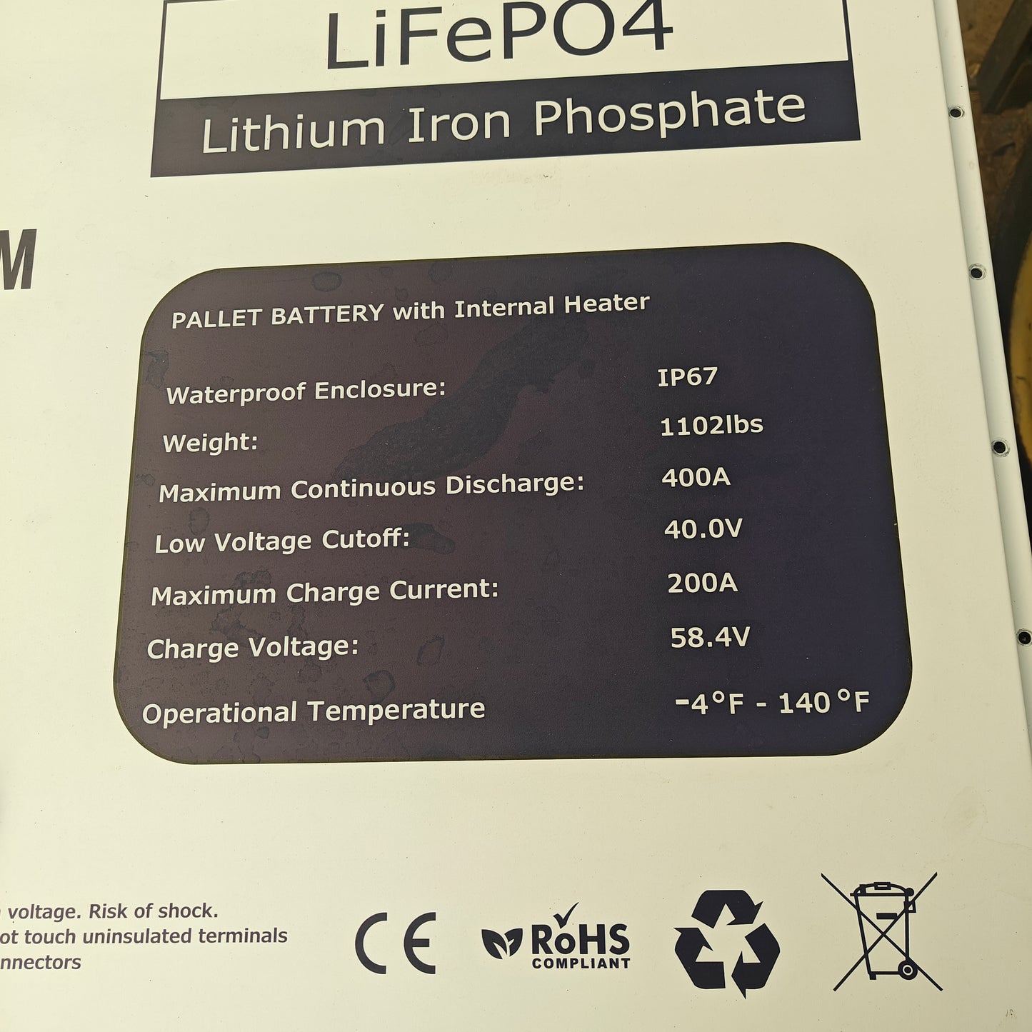 Pallet Sized LFP IP 67 Lithium battery pack - 51.2V 1120ah 57.3 Kwh - 400A Discharge