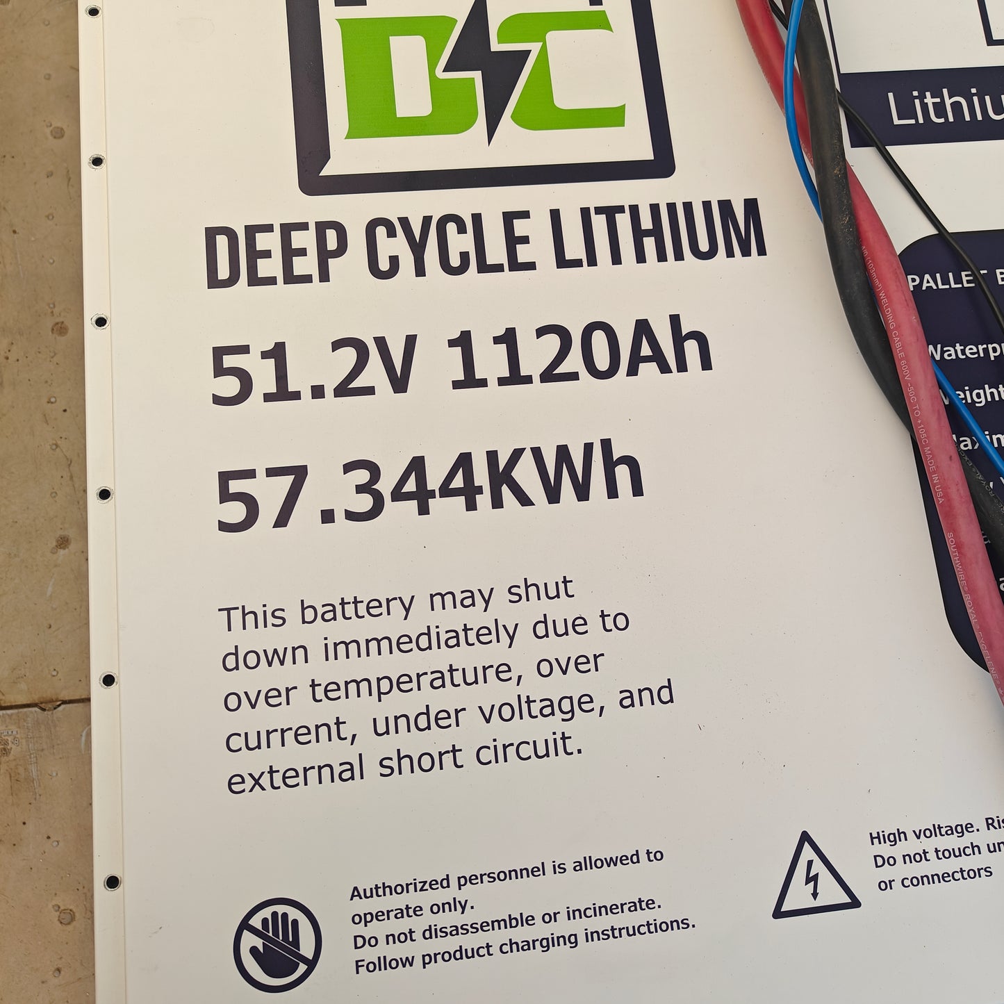 Pallet Sized LFP IP 67 Lithium battery pack - 51.2V 1120ah 57.3 Kwh - 400A Discharge