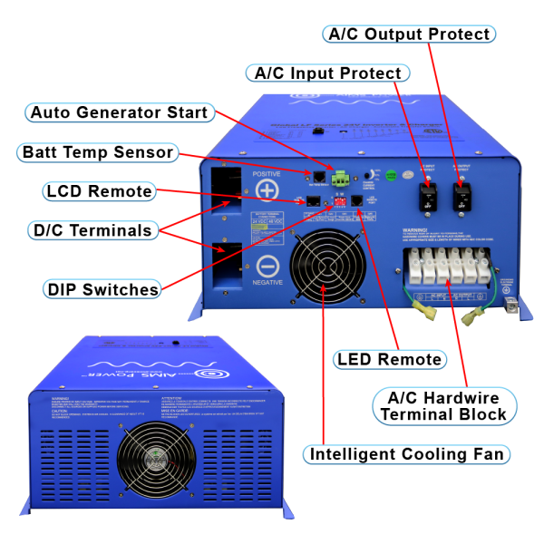 Aims Power PICOGLF4024240SUL 4000 WATT PURE SINE INVERTER CHARGER 24Vdc TO 120/240Vac OUTPUT LISTED TO UL & CSA