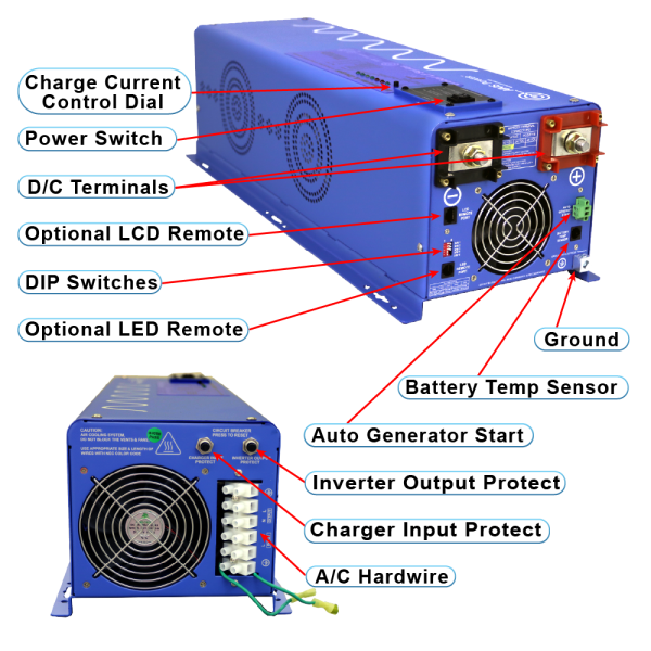 Aims Power PICOGLF60W24V240VS 6000 Watt Pure Sine Inverter Charger 24Vdc / 240Vac Input & 120/240Vac Split Phase Output