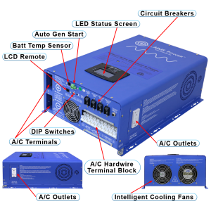 Aims Power PICOGLF120W48V240VS 12000 Watt Pure Sine Inverter Charger 48 Vdc / 240Vac Input & 120/240Vac Split Phase Output ETL Listed to UL 1741 / CSA